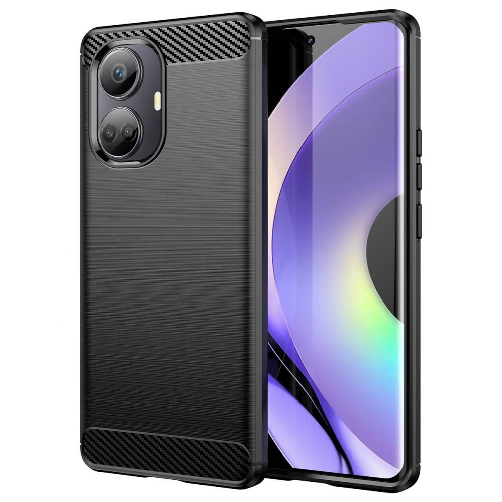 Nugarėlės dėklai Hurtel Carbon Case case for Realme 10 Pro+ flexible silicone carbon cover black