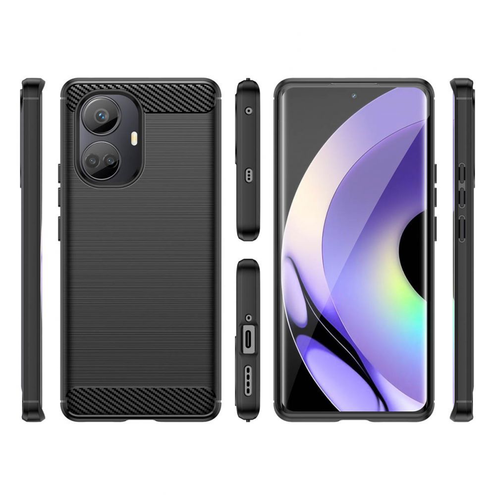 Nugarėlės dėklai Hurtel Carbon Case case for Realme 10 Pro+ flexible silicone carbon cover black