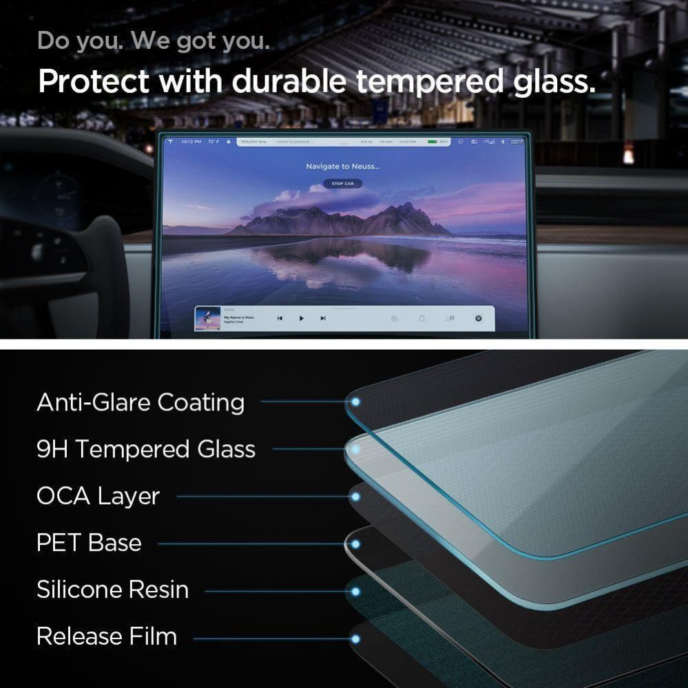 Aizsargstikls Spigen Spigen Glas.tR EZ Fit Tempered Glass for Tesla Model X 2022 / Model S 2021 - Black