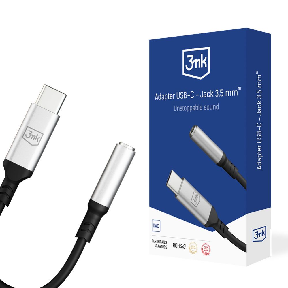 Kabelis 3MK 3mk USB-C adapter - 3.5 mm minijack - silver