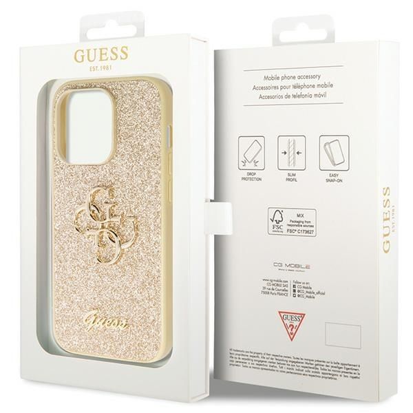 Back panel cover Guess Guess GUHCP14LHG4SGD case for iPhone 14 Pro - gold Glitter Script Big 4G