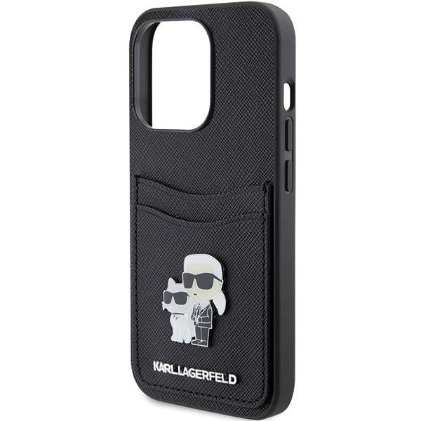 Tagakaaned Karl Lagerfeld Karl Lagerfeld Saffiano Cardslot Karl&Choupette Metal Pin case for iPhone 15 Pro - black