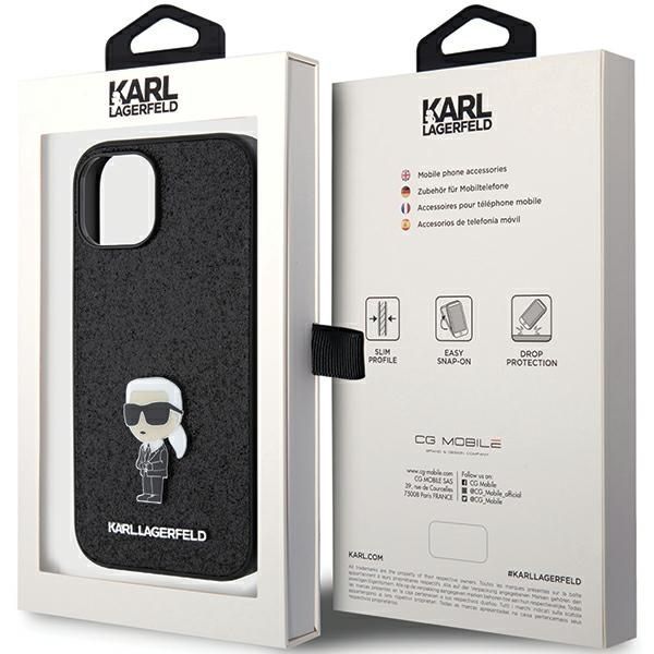 Tagakaaned Karl Lagerfeld Karl Lagerfeld Fixed Glitter Ikonik Logo Metal Pin case for iPhone 15 - black