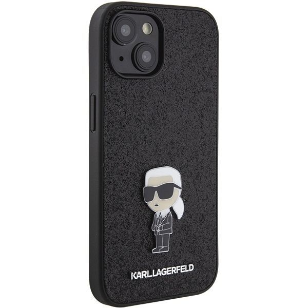 Tagakaaned Karl Lagerfeld Karl Lagerfeld Fixed Glitter Ikonik Logo Metal Pin case for iPhone 15 - black