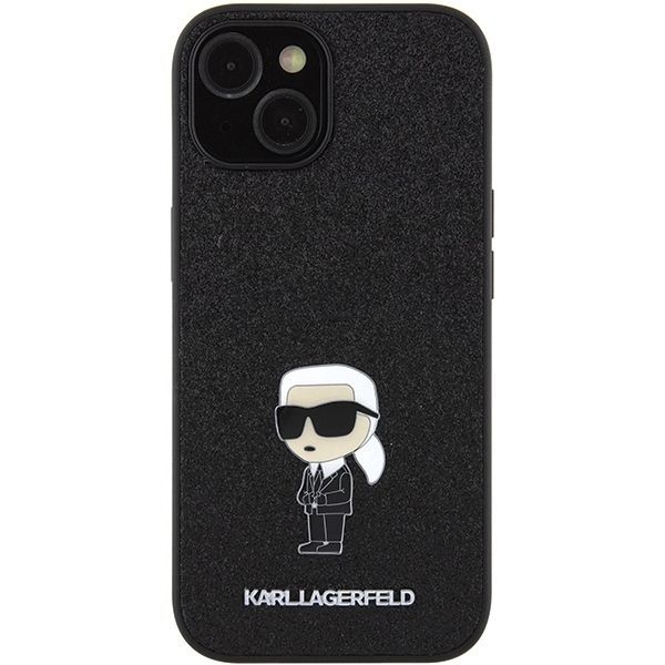 Tagakaaned Karl Lagerfeld Karl Lagerfeld Fixed Glitter Ikonik Logo Metal Pin case for iPhone 15 - black