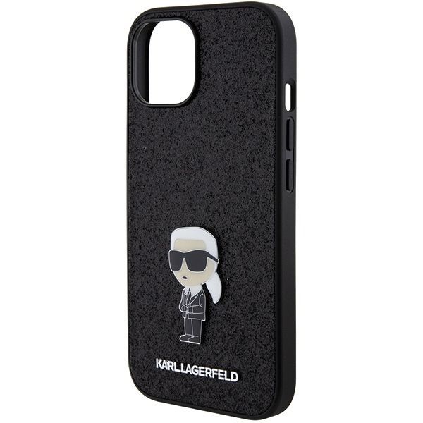 Tagakaaned Karl Lagerfeld Karl Lagerfeld Fixed Glitter Ikonik Logo Metal Pin case for iPhone 15 - black