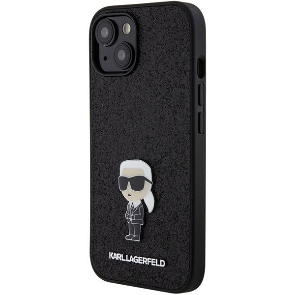 Tagakaaned Karl Lagerfeld Karl Lagerfeld Fixed Glitter Ikonik Logo Metal Pin case for iPhone 15 - black
