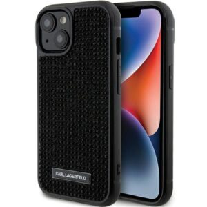 Aizmugurējais vāciņš Karl Lagerfeld  Karl Lagerfeld Rhinestone Logo Metal Plate case for iPhone 15 - black 