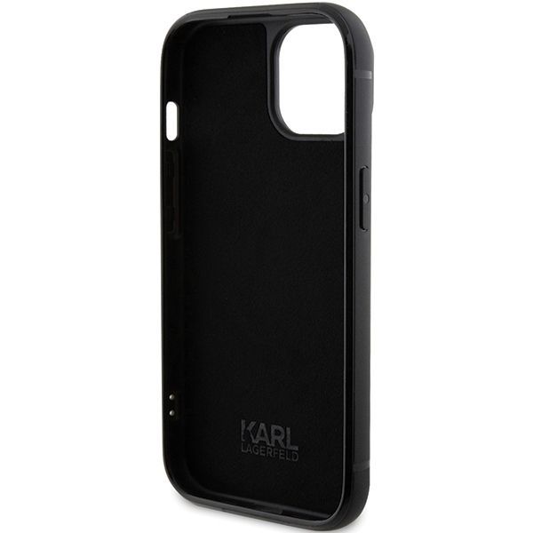 Tagakaaned Karl Lagerfeld Karl Lagerfeld Rhinestone Logo Metal Plate case for iPhone 15 - black