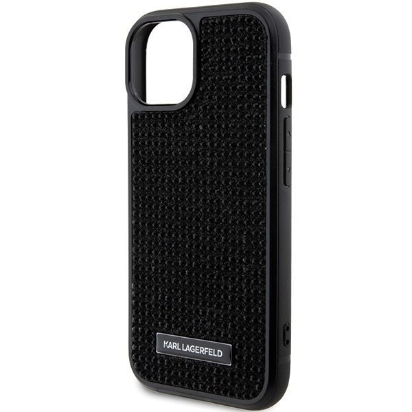 Tagakaaned Karl Lagerfeld Karl Lagerfeld Rhinestone Logo Metal Plate case for iPhone 15 - black