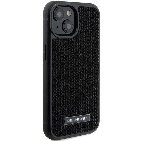 Tagakaaned Karl Lagerfeld Karl Lagerfeld Rhinestone Logo Metal Plate case for iPhone 15 - black