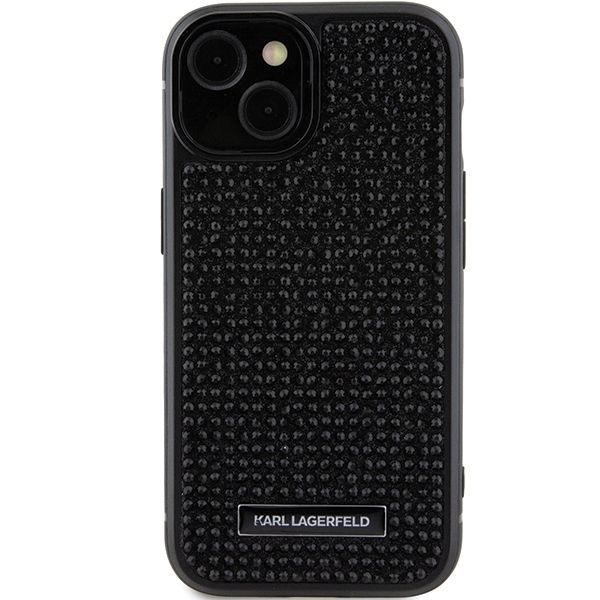 Tagakaaned Karl Lagerfeld Karl Lagerfeld Rhinestone Logo Metal Plate case for iPhone 15 - black