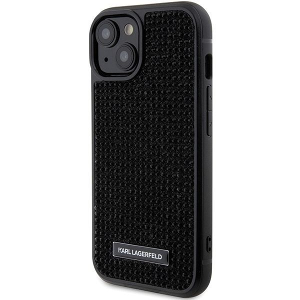 Tagakaaned Karl Lagerfeld Karl Lagerfeld Rhinestone Logo Metal Plate case for iPhone 15 - black