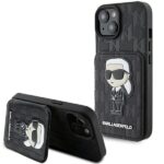 Чехол на заднюю панель Karl Lagerfeld  Karl Lagerfeld Saffiano Cardslots and Stand Monogram Ikonik Patch case for iPhone 15 - black 