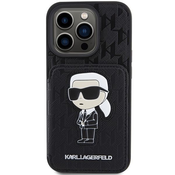 Tagakaaned Karl Lagerfeld Karl Lagerfeld Saffiano Cardslots and Stand Monogram Ikonik Patch case for iPhone 15 Pro Max - black