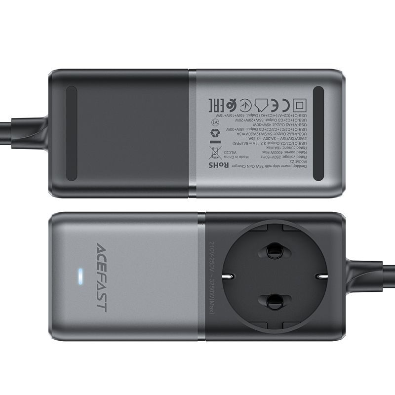 Adaptrid Acefast Acefast Z2 GaN 75W PD desktop charger 3x USB-C 2x USB-A - black and gray