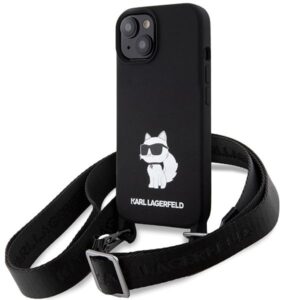 Aizmugurējais vāciņš Karl Lagerfeld  Karl Lagerfeld KLHCP15SSCBSCNK iPhone 15 6.1" hardcase black/black Crossbody Silicone Choupette 