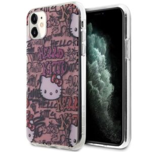 Nugarėlės dėklai Hello Kitty  Hello Kitty IML Tags Graffiti case for iPhone 11 / Xr - pink 