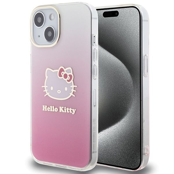 Back panel cover Hello Kitty Hello Kitty IML Gradient Electrop Kitty Head case for iPhone 15 - pink