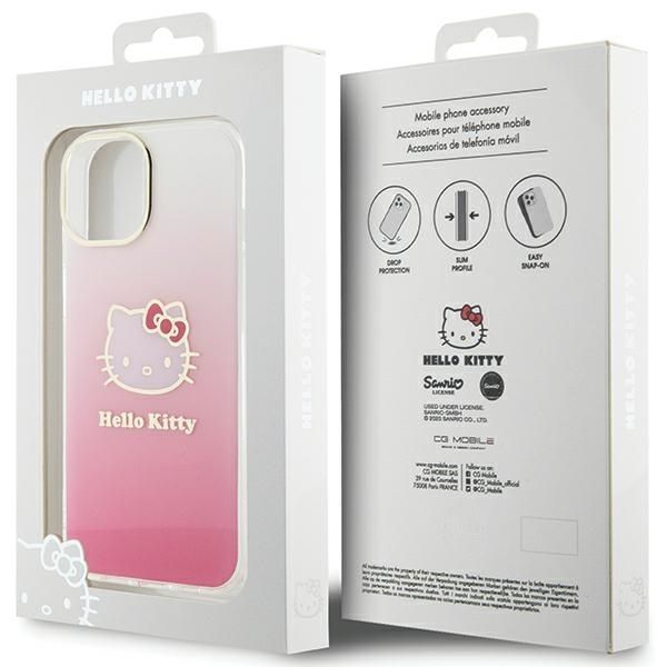 Back panel cover Hello Kitty Hello Kitty IML Gradient Electrop Kitty Head case for iPhone 15 - pink