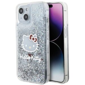 Nugarėlės dėklai Hello Kitty  Hello Kitty Liquid Glitter Charms Kitty Head case for iPhone 15 - silver 