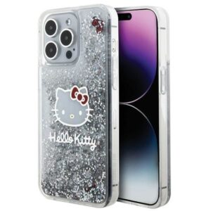 Nugarėlės dėklai Hello Kitty  Hello Kitty Liquid Glitter Charms Kitty Head case for iPhone 15 Pro Max - silver 