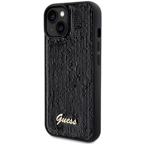 Aizmugurējais vāciņš Guess Guess Sequin Script Metal case for iPhone 14 / 15 / 13 - black