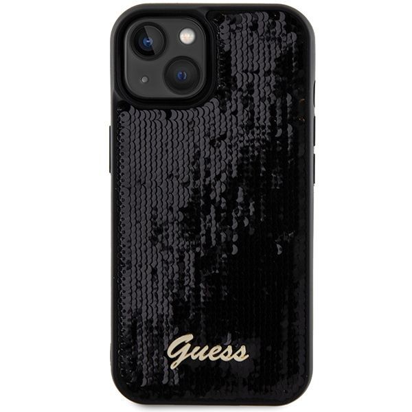 Aizmugurējais vāciņš Guess Guess Sequin Script Metal case for iPhone 14 / 15 / 13 - black