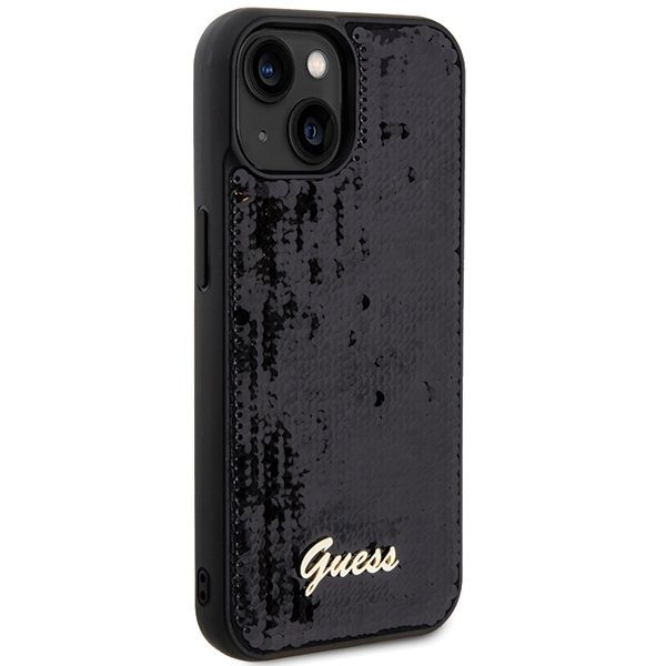 Aizmugurējais vāciņš Guess Guess Sequin Script Metal case for iPhone 14 / 15 / 13 - black