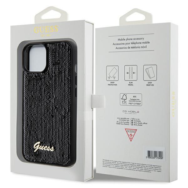 Aizmugurējais vāciņš Guess Guess Sequin Script Metal case for iPhone 14 / 15 / 13 - black