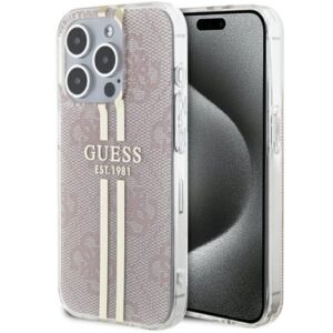 Nugarėlės dėklai Guess  Guess IML 4G Gold Stripe case for iPhone 14 Pro Max - pink