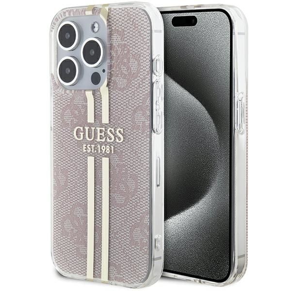 Tagakaaned Guess Guess IML 4G Gold Stripe case for iPhone 14 Pro Max - pink
