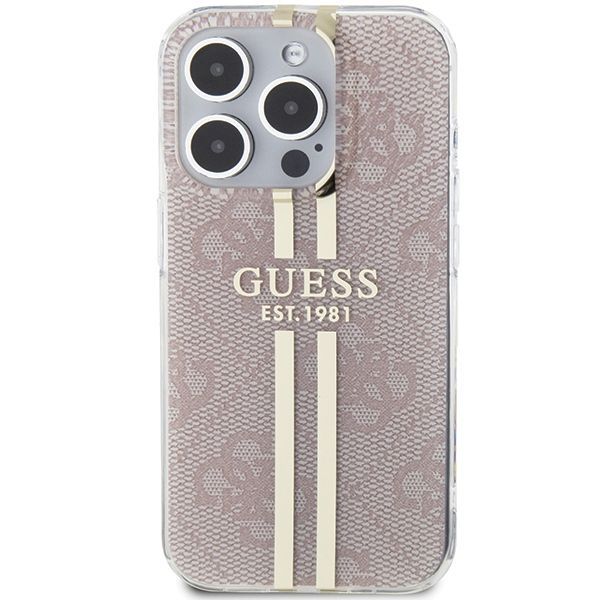 Tagakaaned Guess Guess IML 4G Gold Stripe case for iPhone 14 Pro Max - pink
