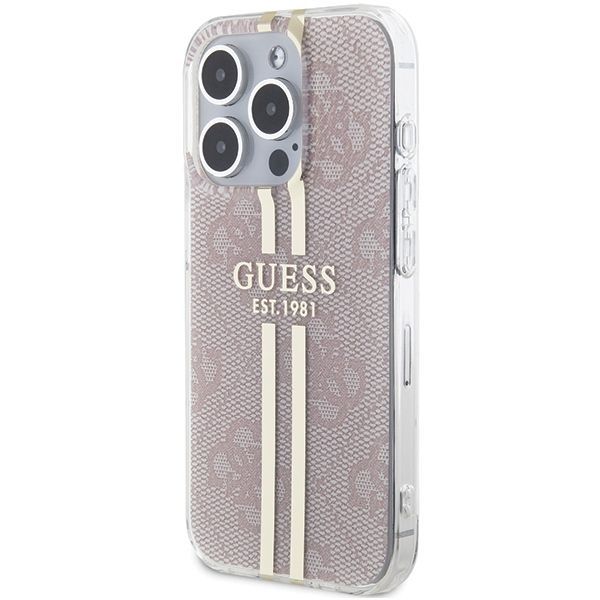Tagakaaned Guess Guess IML 4G Gold Stripe case for iPhone 14 Pro Max - pink