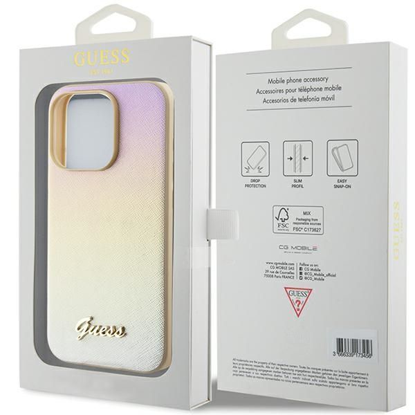 Aizmugurējais vāciņš Guess Guess Saffiano Iridescent Script case for iPhone 14 Pro Max - gold