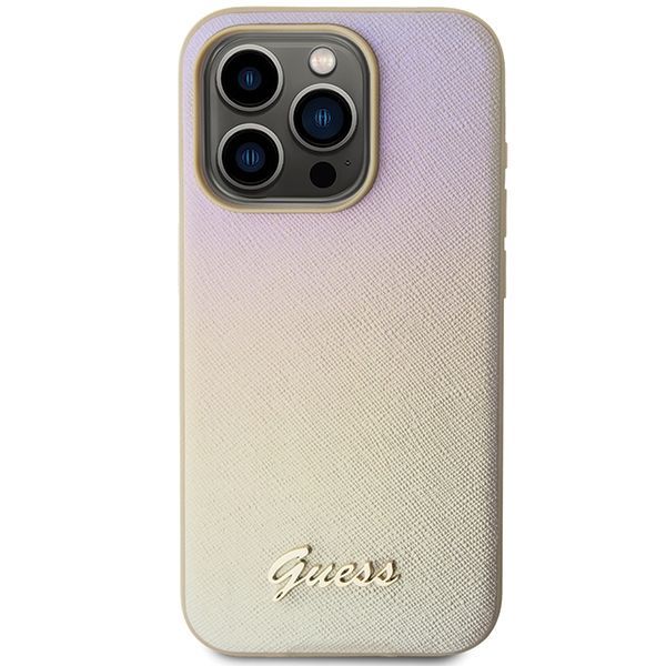 Aizmugurējais vāciņš Guess Guess Saffiano Iridescent Script case for iPhone 14 Pro Max - gold