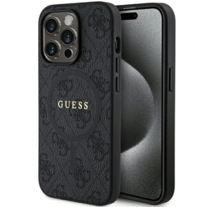 Aizmugurējais vāciņš Guess  Guess 4G Collection Leather Metal Logo MagSafe Case for iPhone 14 Pro - Black