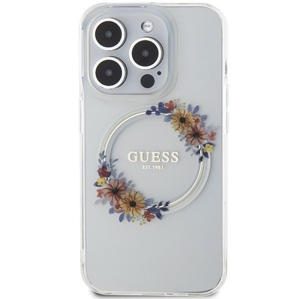 Tagakaaned Guess Guess IML Flowers Wreatch MagSafe iPhone 15 Pro Max Case - Clear