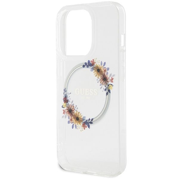 Tagakaaned Guess Guess IML Flowers Wreatch MagSafe iPhone 15 Pro Max Case - Clear