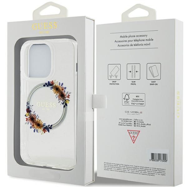 Tagakaaned Guess Guess IML Flowers Wreatch MagSafe iPhone 15 Pro Max Case - Clear