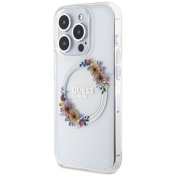 Tagakaaned Guess Guess IML Flowers Wreatch MagSafe iPhone 15 Pro Max Case - Clear
