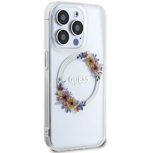 Tagakaaned Guess Guess IML Flowers Wreatch MagSafe iPhone 15 Pro Max Case - Clear