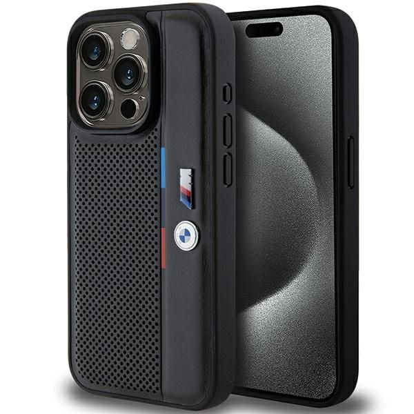 Back panel cover BMW BMW Perforated Tricolor Line case for iPhone 15 Pro - black