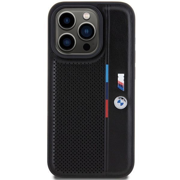 Back panel cover BMW BMW Perforated Tricolor Line case for iPhone 15 Pro - black