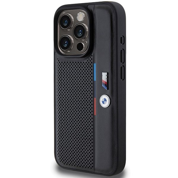 Back panel cover BMW BMW Perforated Tricolor Line case for iPhone 15 Pro - black