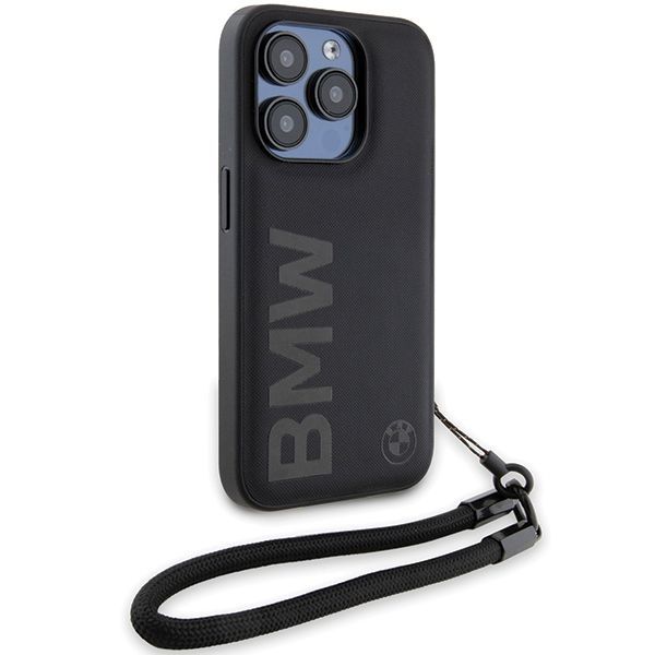 Tagakaaned BMW BMW Signature Leather Wordmark Cord case for iPhone 15 Pro - black