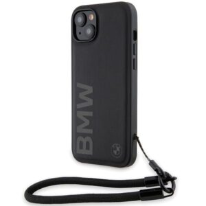 Nugarėlės dėklai BMW  BMW Signature Leather Wordmark Cord case for iPhone 15 Plus / 14 Plus - black 