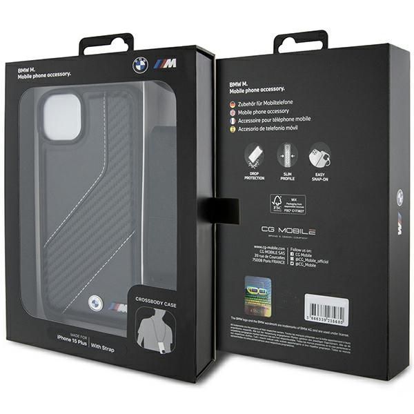 Back panel cover BMW BMW M Edition Carbon Stripe & Strap case for iPhone 15 / 14 / 13 - black