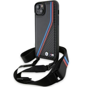 Aizmugurējais vāciņš BMW  BMW M Edition Carbon Tricolor Lines & Strap case for iPhone 15 / 14 / 13 - black 