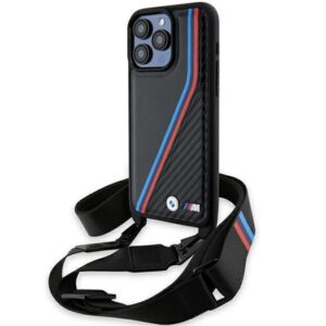 Aizmugurējais vāciņš BMW  BMW M Edition Carbon Tricolor Lines & Strap case for iPhone 15 Pro Max - black 